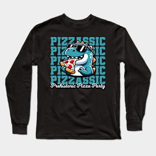 Pizzassic Prehistoric Pizza Party - Funny Dinosaur (Dark) Long Sleeve T-Shirt